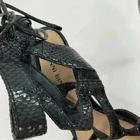 Gianni Bini heels size 6.5 black leather snakeskin embossed lace up party - Picture 10 of 12